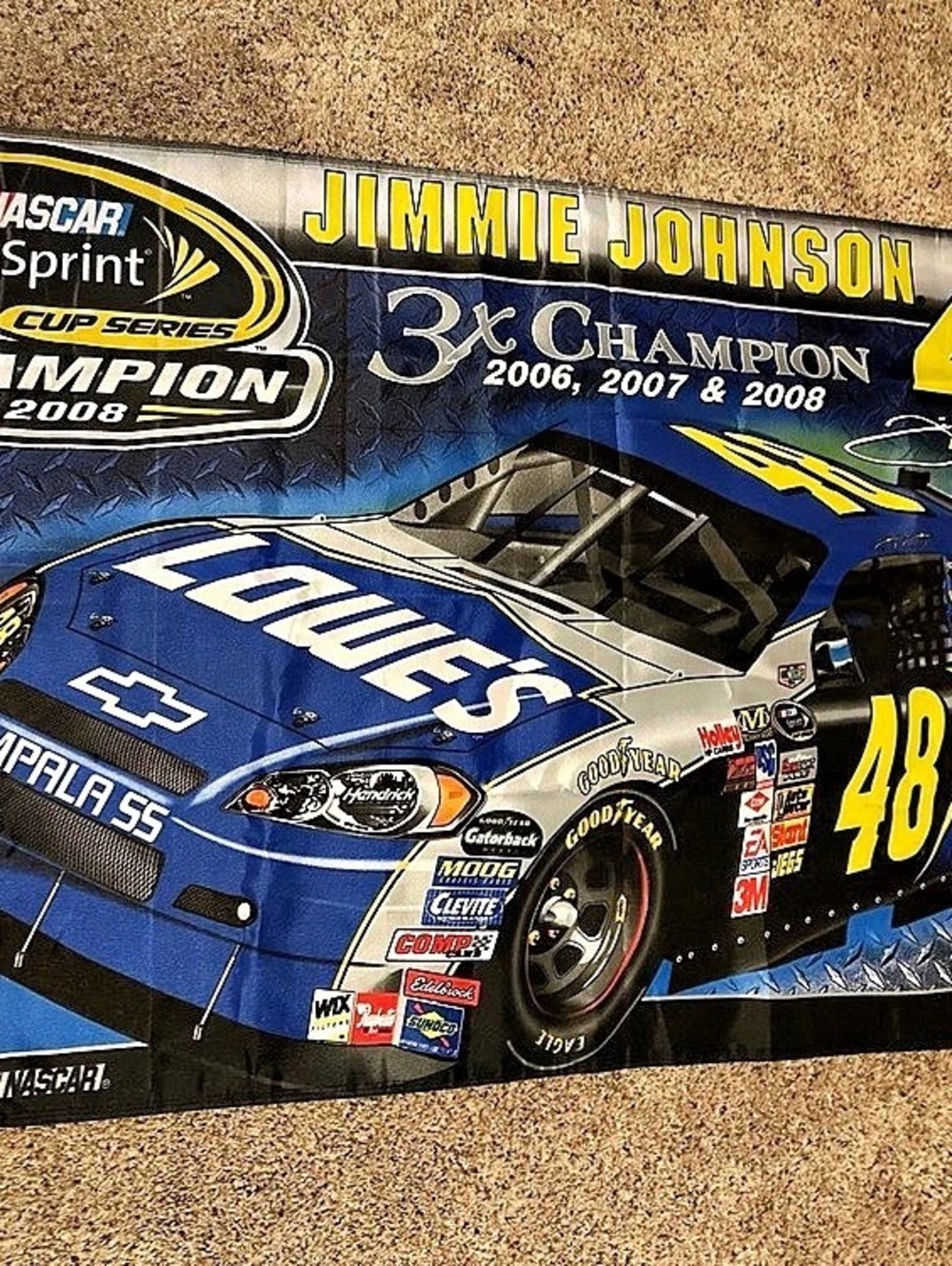 NASCAR Jimmie Johnson 3x Champion 2008 Lowe's Impala SS Banner Blue & Yellow